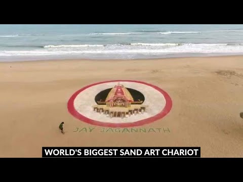 Sudarshan Patnaik creates world’s biggest sand art chariot at Puri beach