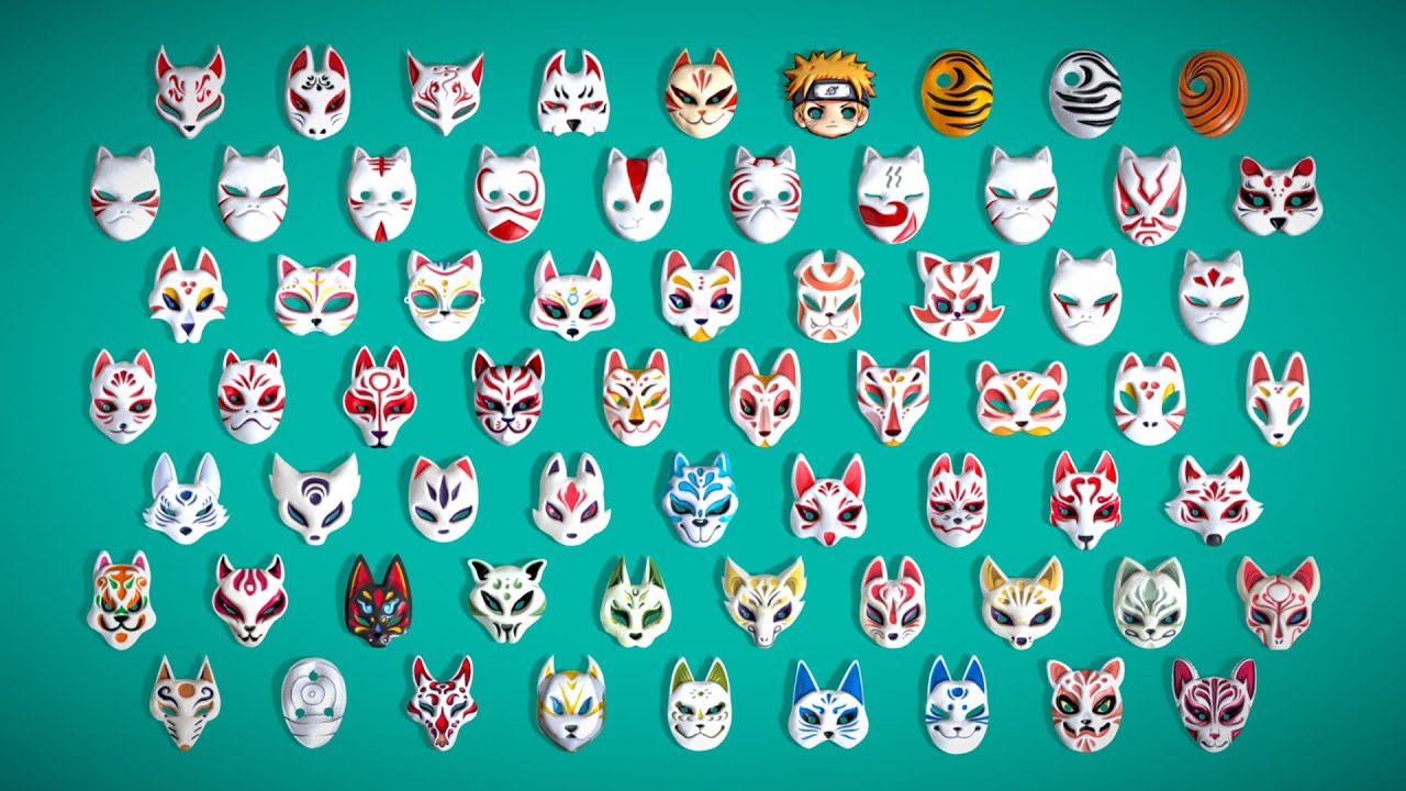 66 Anime Ninja Masks Pack Samurai Warrior Style Stylized Lowpoly Toon Pack 3D Model