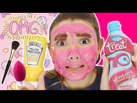 FULL FACE OF MAKEUP USING ONLY MYSTERY FOOD ITEMS CHALLENGE!
