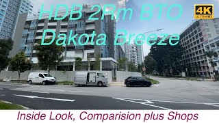 HDB BTO 2 Rm Dakota Breeze 48 sq mtr - actual inside look plus comparison and nearby shops