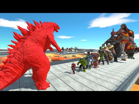Godzilla Classic Red vs Godzilla Burning LAVA DEATH RUN - Animal Revolt Battle Simulator