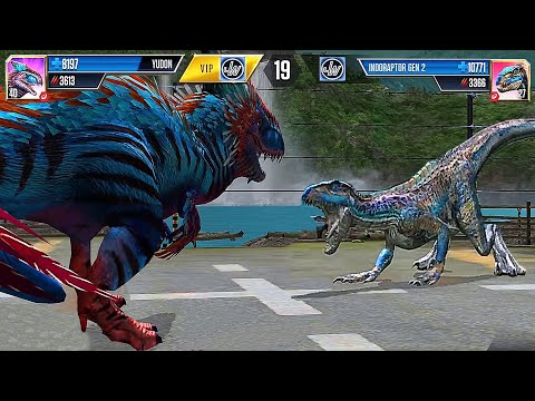 YUDON VS INDORAPTOR GEN 2 - JURASSIC DINOSAUR BATTLE || JURASSIC WORLD THE GAME