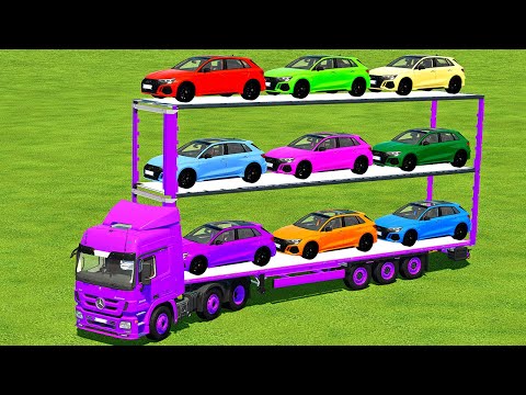 LOAD AND TRANSPORT AUDI RS3 CARS WITH MERCEDES ACTROS TRUCK - Farming Simulator 22