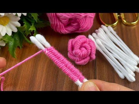 Amazing Wool Flower Craft Ideas with Cotton Buds - Easy Rose Making - Hand Embroidery Design Trick💯