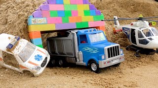 Rescue construction vehicles with police car and trucks | Toy car story | BIBO TOYS