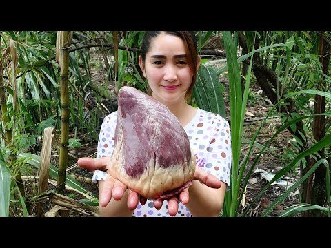 Yummy Cow Heart Cooking Cucumber Pickle - Cow Heart Stir Fry Recipe - Cooking With Sros Video