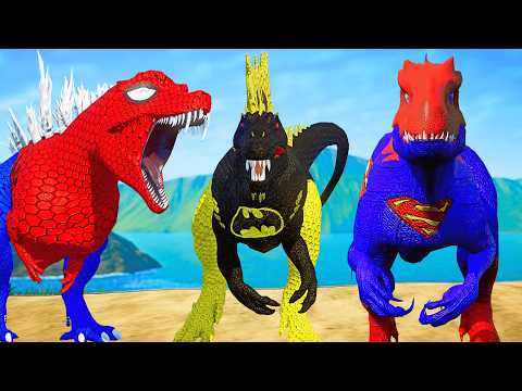 Spiderman Indominus vs. Batman Spinosaurus: Epic Arena Clash with Spiderman Godzilla!