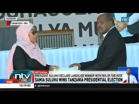 Samia Suluhu handed certificate after being declared winner of the 2025 presidential election