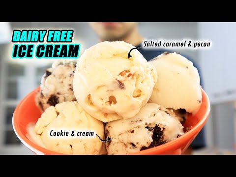 THE MOST DELICIOUS Dairy free vegan ICE CREAM recipe, salted caramel & pecan, cookie & cream