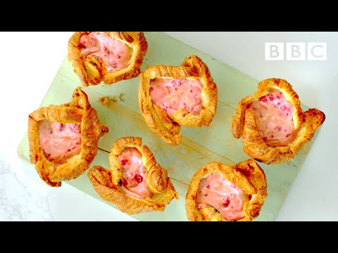 Go all out w/ raspberry cheesecake croissants! 😋 💋 | Nadiya's Time to Eat - BBC