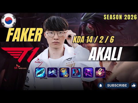 T1 Faker AKALI vs GALIO Mid - Patch 26.1 KR Ranked | lolrec