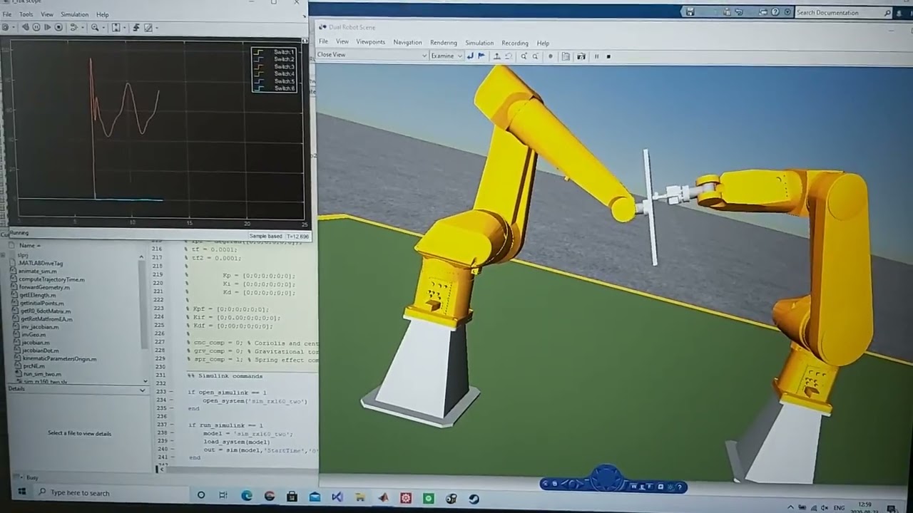 Dual-Arm Robot Interaction in Simulink simulating force control