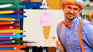 How to Draw a Delicious Ice Cream Cone | Draw with Blippi! | Kids Art Videos | Drawing Tutorial