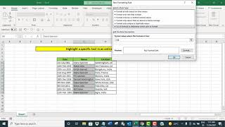 Highlight an specific text in entire column in Excel