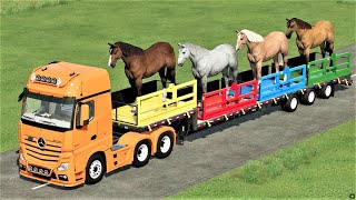 TRANSPORT OF COLORS ! GIANT HORSE LOADING ON LOW LOADER with MINI TRACTORS ! Farming Simulator 22