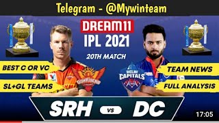 SRH vs DC Dream11 Prediction, Fantasy Cricket Tips, Playing XI, Pitch Report, Dream11 Team #srh #dc