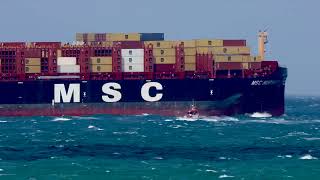 The container ship MSC Nurya G seen outbound at Point Lonsdale, Victoria, Australia.