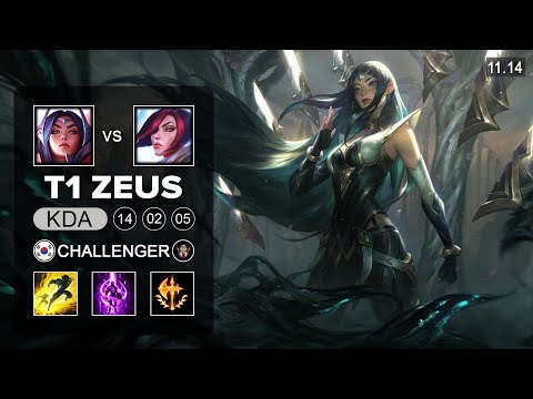 T1 Zeus Irelia Top vs Fiora - KR Challenger Patch 11.14