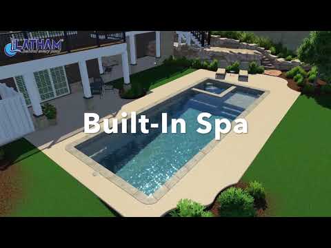 Rectangle fiberglass pool with spa and tanning ledge combo