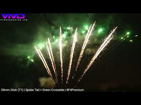 T1 Z-Slice - Spider Tail & Green Crossette from Vivid Pyrotechnics @fireworkcrazy