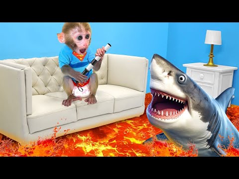 Bebê Macaquinho BonBon Luta Contra Tubarões de Lava Assustadores e Come Melancia-BonBon em português