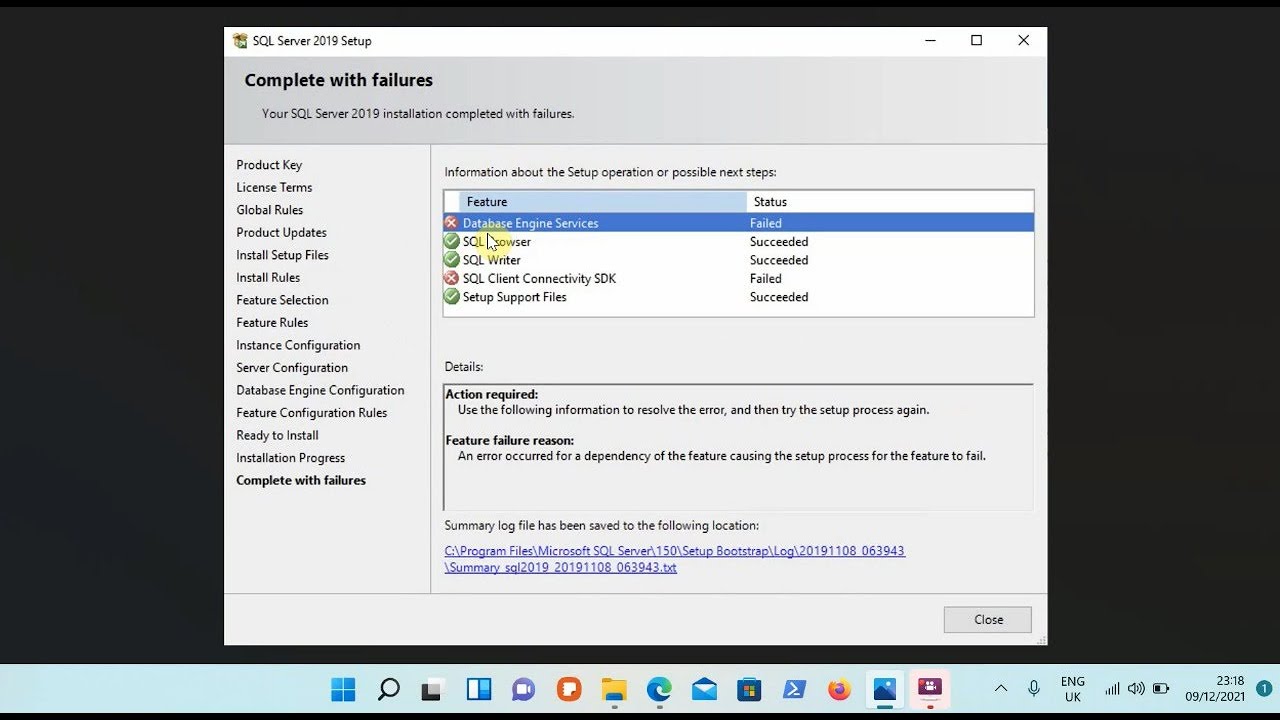 MS SQL server installation on windows 11 problem (solved)