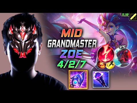 GrandMaster Zoe MID vs Yone - 천상계 미드 조이 템트리 룬 루덴 감전 ゾーイ Зои 暮光星灵 柔依 - LOL KR 11.19