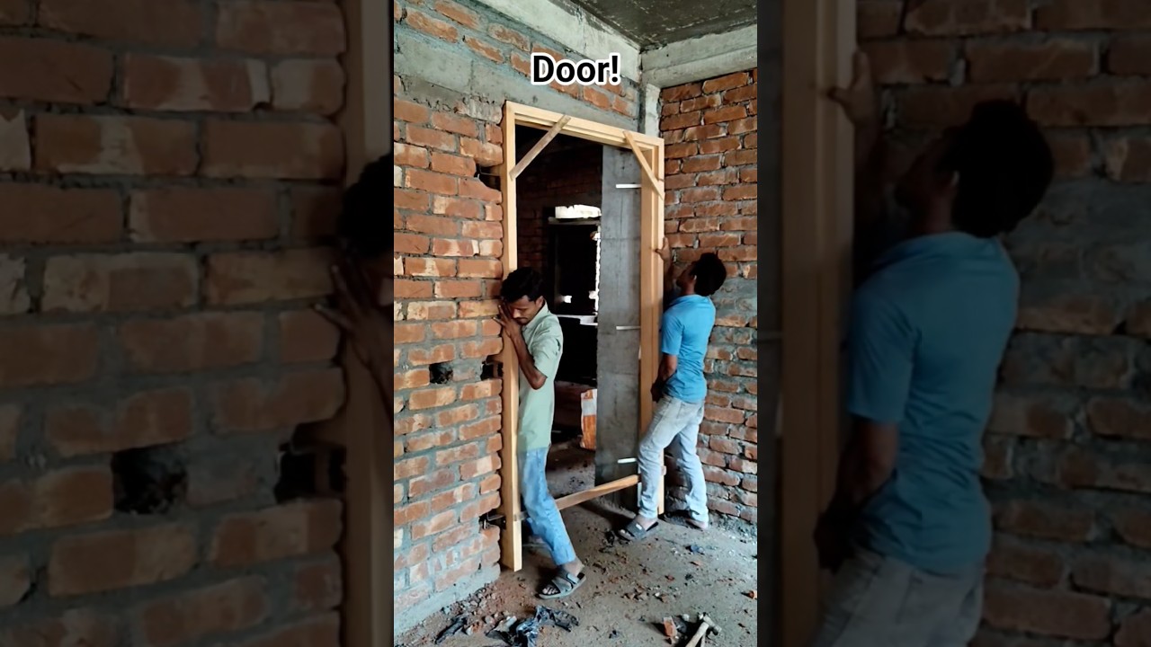 Wooden Door Frame Installation Process 🔨 #woodworking #construction