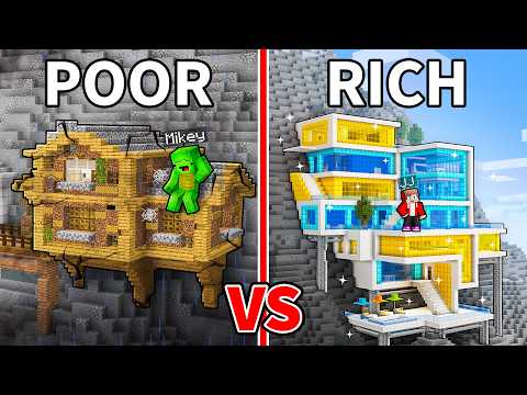JJ and Mikey: POOR vs RICH MOUNTAIN HOUSE BATTLE in Minecraft - Maizen