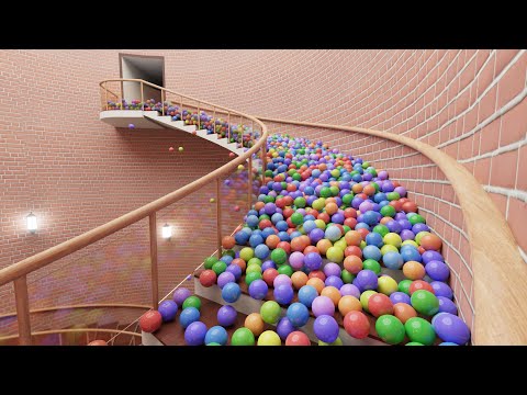 22,400 Balls on spiral stair 2.0  - Blender animation - Blender Rigid body simulation