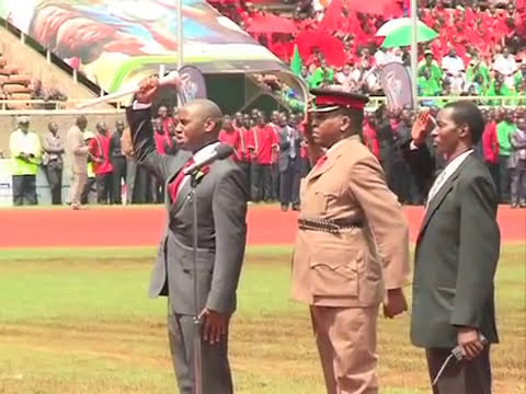 Ridiculous imitates the late president Moi at Kasarani Stadium on 12/12/2013.