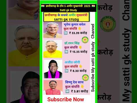 🔥 top 5 richest chief minister of Chhattisgarh ? छत्तीसगढ़ के टॉप 5 सबसे अमीर मुख्यमंत्री?#gk #CM