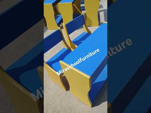 Wooden Yellow Blue School Desk Bench