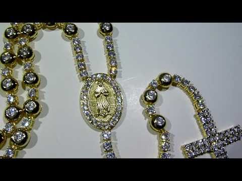 $150 High-quality Lab Made GOLD Diamond Rosary chain/necklace FULLY ICED OUT!