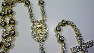 $150 High-quality Lab Made GOLD Diamond Rosary chain/necklace FULLY ICED OUT!
