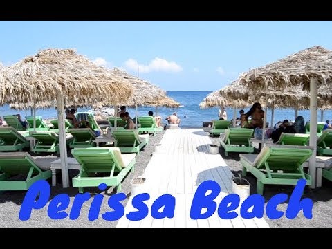 Black beach in Perissa and Kamari outside cinema