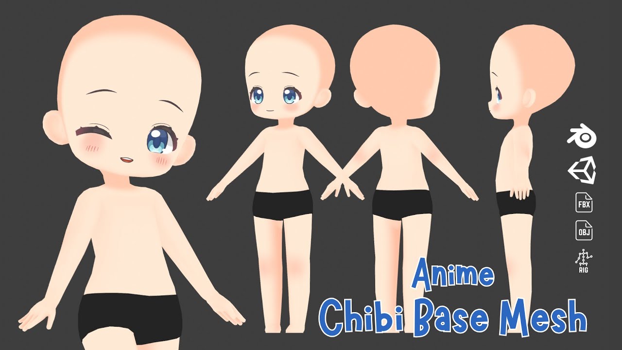 Malha Base Anime Chibi Modelo 3D