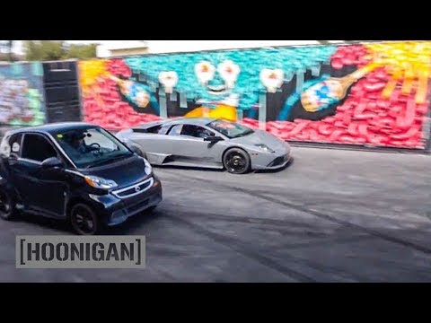 [HOONIGAN] DT 058: Lamborghini vs Electric Smart Car Drag Race #SPACERACE