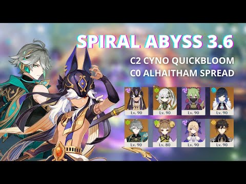C2 Cyno Quickbloom & C0 Alhaitham Spread NEW 3.6 Spiral Abyss Floor 12 - 9 Stars [Genshin Mobile]