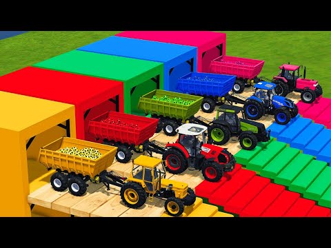 CLAAS vs CASE vs FIAT vs VALTRA vs NEW HOLLAND TRACTORS BATTLE With SOCCER BALLS - Farming Simulator
