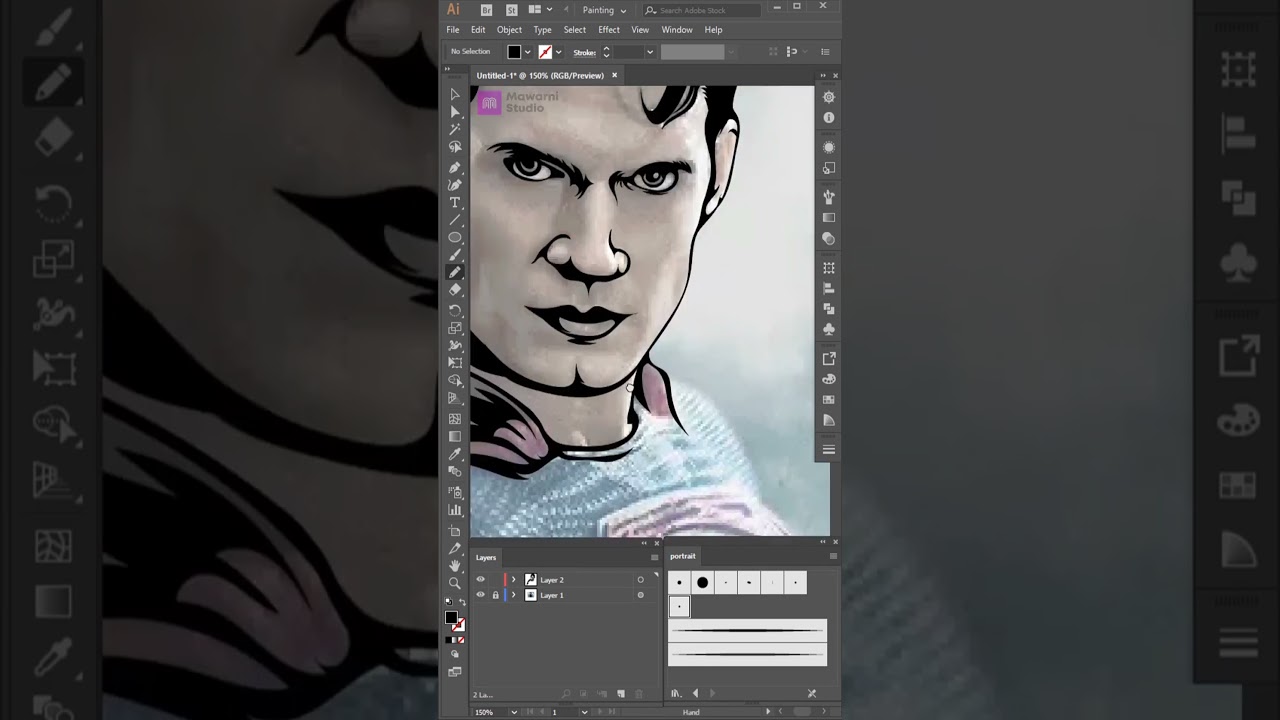 Draw Line Art Siluet Cartoon Superman Vector Illustrator