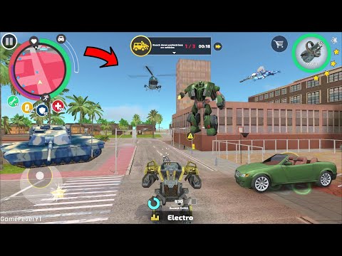 Rope Hero Vice Town (BD 100 Ground Assault Machine Fight Robot) Town Police Car Destroy - HD