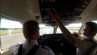 preview picture of video 'Cockpit - AVRO Rj100 Takeoff Rwy 01 Reykjavik Iceland visual Fantastic view'