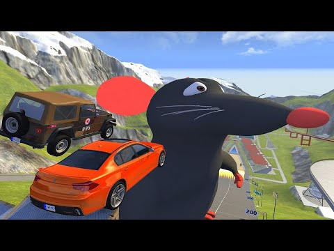 Crazy Vehicle High Speed Jumps Over Giant Ratatouille Through Fire Wall - BeamNG drive Insane Jumps