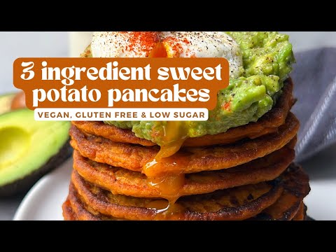 3 Ingredient Sweet Potato Pancakes (dairy free, gluten free + low sugar)!