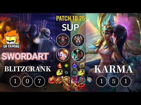 SN SwordArt Blitzcrank vs Karma Sup - KR Patch 10.25