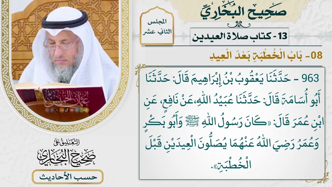 [963] حديث: كان رسول الله وأبو بكر وعمر يصلون العيدين قبل الخطبة [[كتاب العيدين]]