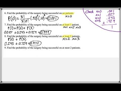 Math 209 : 4.3 #8, #9 (Statistics Tutorial : Binomial Probability Formula)