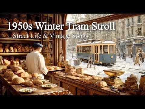 1950s Winter Tram Stroll – Street Life | Nostalgic Vintage Songs