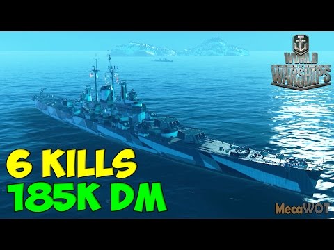 World of WarShips | Des Moines | 6 KILLS | 185K Damage - Replay Gameplay 1080p 60 fps
